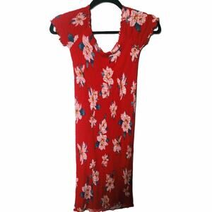 BRIGHT RED FLORAL STRETCH MINI DRESS FORM FITTING-FITS GREAT!